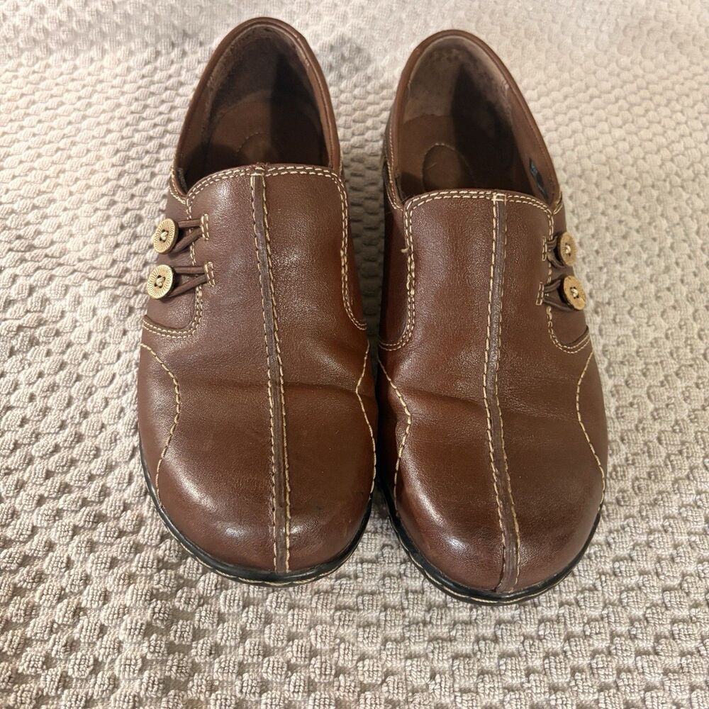 Clarks Bendables Women Loafers Shoes Brown Leather Womens Size 7.5 W